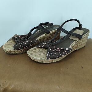 Trinkets Brown Pink Polka Dot Wedge Sandals Women's Size 8M
